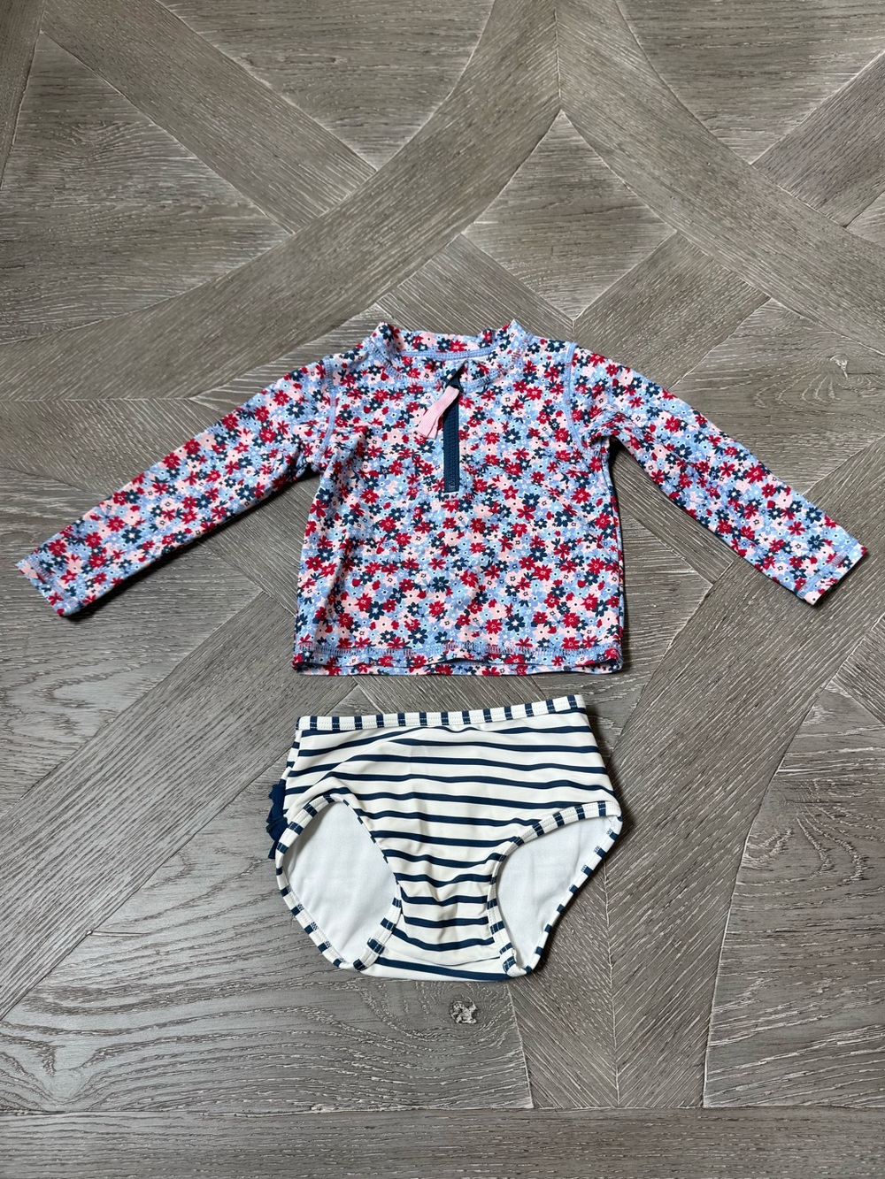 Ruffle Butts Two-Piece Floral Stripe Rash Guard Swim Set